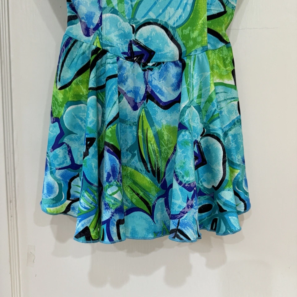 Traje de baño Maxine Of Hollywood vintage años 80 90 talla 12 falda de una pieza azul verde Foto 3 de 4