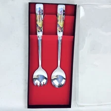 Vintage Sheffield England Fruit Porcelain Handle Salad Serving Set