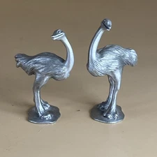 Vtg. 1992 Hudson Pewter Noah's Ark Ostrich Pair Sculpture 7072 & 7073 USA