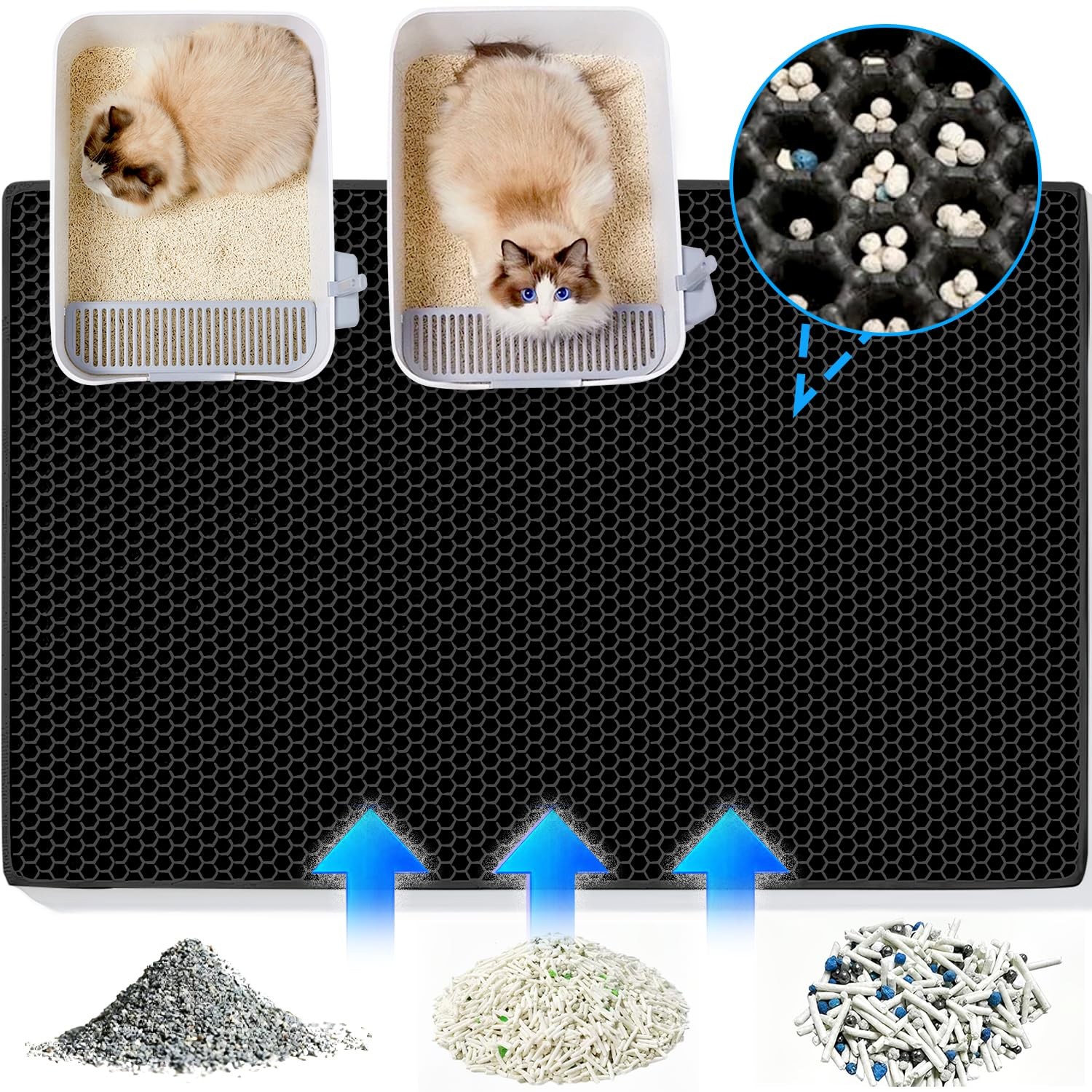 Tapis de litière pour chat XXL lavable et étanche avec alvéoles anti-dispersion