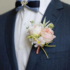Wedding Rose Boutonniere Men Groom Flower Pin Suit Decoration Pink Decor
