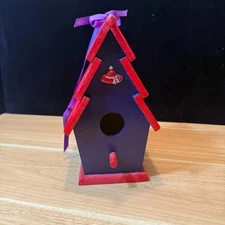 Purple and Red Birdhouse Decor with Bow 9" Tall Unused