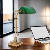 Bankerleuchte Schreibtischlampe GrüN 49Cm Messing Glas Schwenkbar E27 Zugpendel