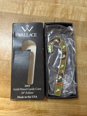 Wallace 2014 Gold Plated Candy Cane Ornament 34th In Series Made In USA in Box