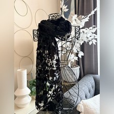 VTG Black Velvet Floral Metallic Burnout Scarf