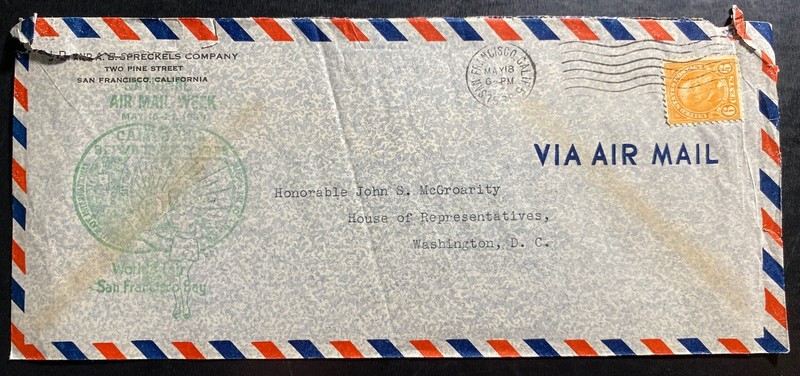 1938 San Francisco CA USA Commercial Cover To Washington DC Airmail Week Cachet