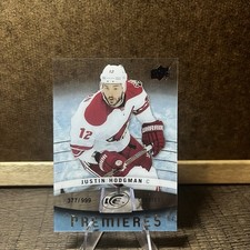 Justin Hodgman 2014-15 Upper Deck Ice Premieres Rookie Card #91 /999 Coyotes. rookie card picture