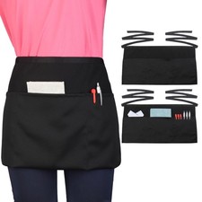 Server Waitress Waist Apron - Half Apron with 3 Pockets,2 Pack Black Short Ap...