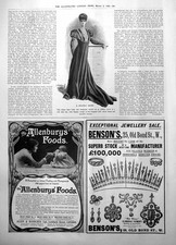 Antique Old Print Stately Dress Allenburgs Foods Bensons Jewellery Sale 1906