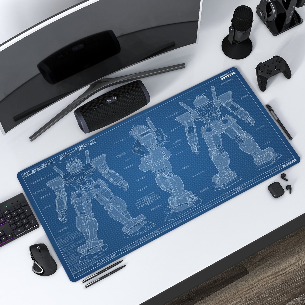Gundam RX-78-2 Blueprint Desk Mat, Mecha Mousepad XL XXL, Gift for