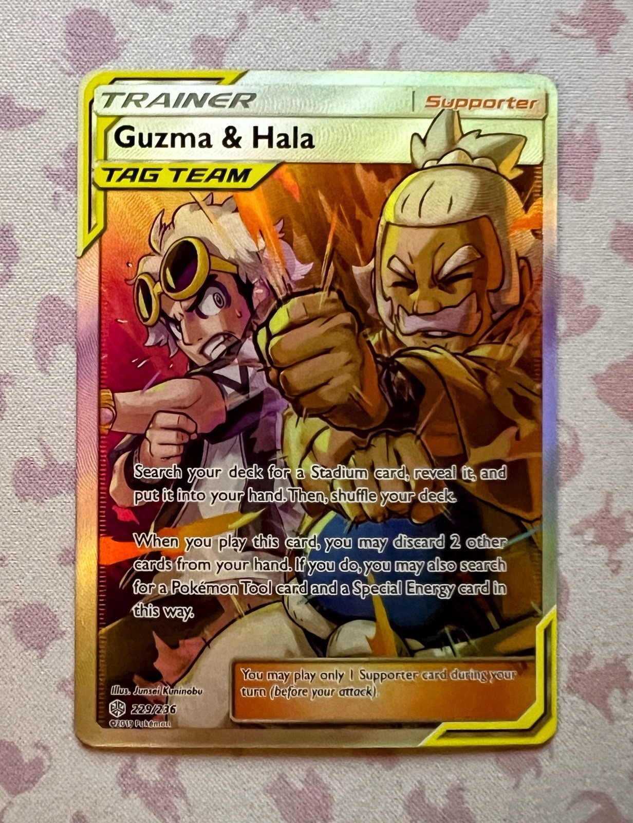 Pokemon TCG Guzma & Hala 229/236 Ultra Rare Full Art 2019 Cosmic Eclipse NM
