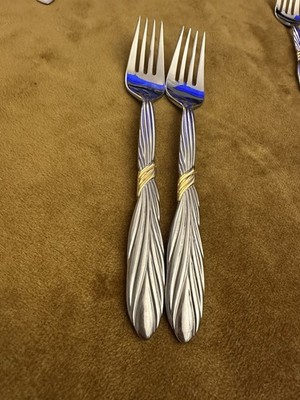 (2) DINNER FORKS Mikasa CORDA D'ORO Stainless 18-8 Cipullo Gold Accent Flatware