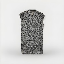 J.CREW XS Abstract Print Shift Dress Split Neck Sleeveless NavyWhite (A-23)
