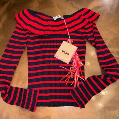 MSGM Milano Knit Red Navy Striped Sweater New Sz M $620