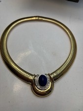 Vintage CINER Lapis Blue Cabochon Choker Necklace Gold Tone