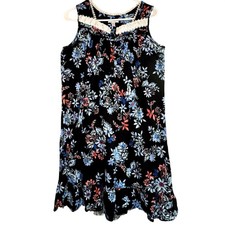 Secret Treasures Floral Nightgown Medium Black Lace Trim Cotton Rayon Romantic