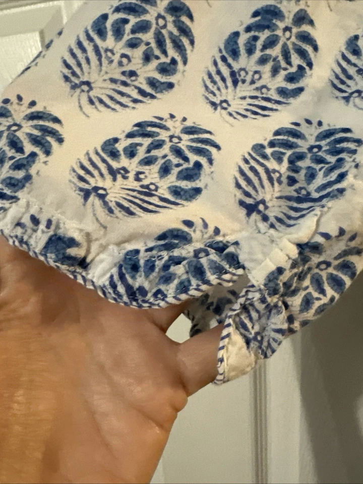 Conjunto de salón de pijama para mujer Anokhi talla S algodón azul blanco estampado túnica pantalones Foto 3 de 4