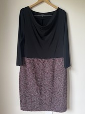 Talbots Mixed Media Black Cowl Neck Burgundy Tweed 3/4 Sleeve Dress Size 16