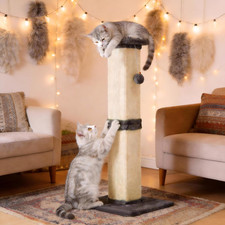 32" Tall Cat Scratching Post with Thick Sisal Rope and Hanging Ball - Grey