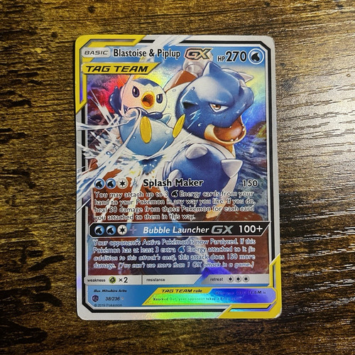 Blastoise & Piplup GX TAG TEAM Holo 270HP 38/236 SM Cosmic Eclipse ENG