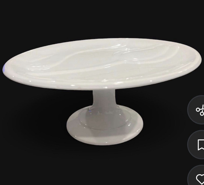 White Round Ceramic Pedestal Cake Stand, Glossy Finish, 1 Tier