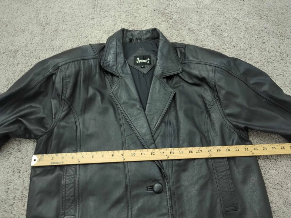 Chaqueta gabardina Avanti para mujer M cuero negro dos botones bolsillos delanteros Foto 3 de 4