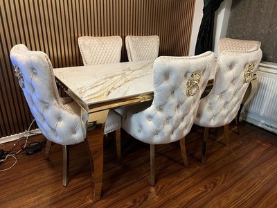 Louis Tisch & 4 Stühle 1,5 m creme Kata Gold