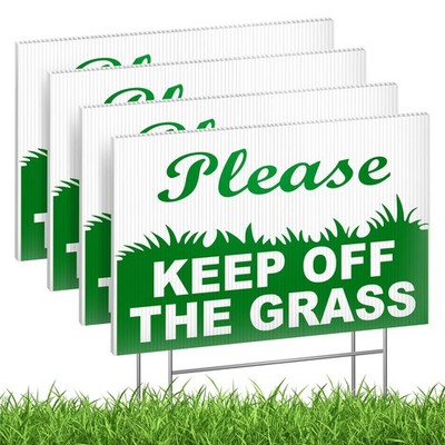 4 PCS 6x9 Inch Coroplast Please Stay Keep Off Grass Yard Sign For Lawn Decor