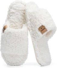 GOEWY Fuzzy Open Toe Slippers for Women Indoor Cozy Memory Foam Slip On House Sl