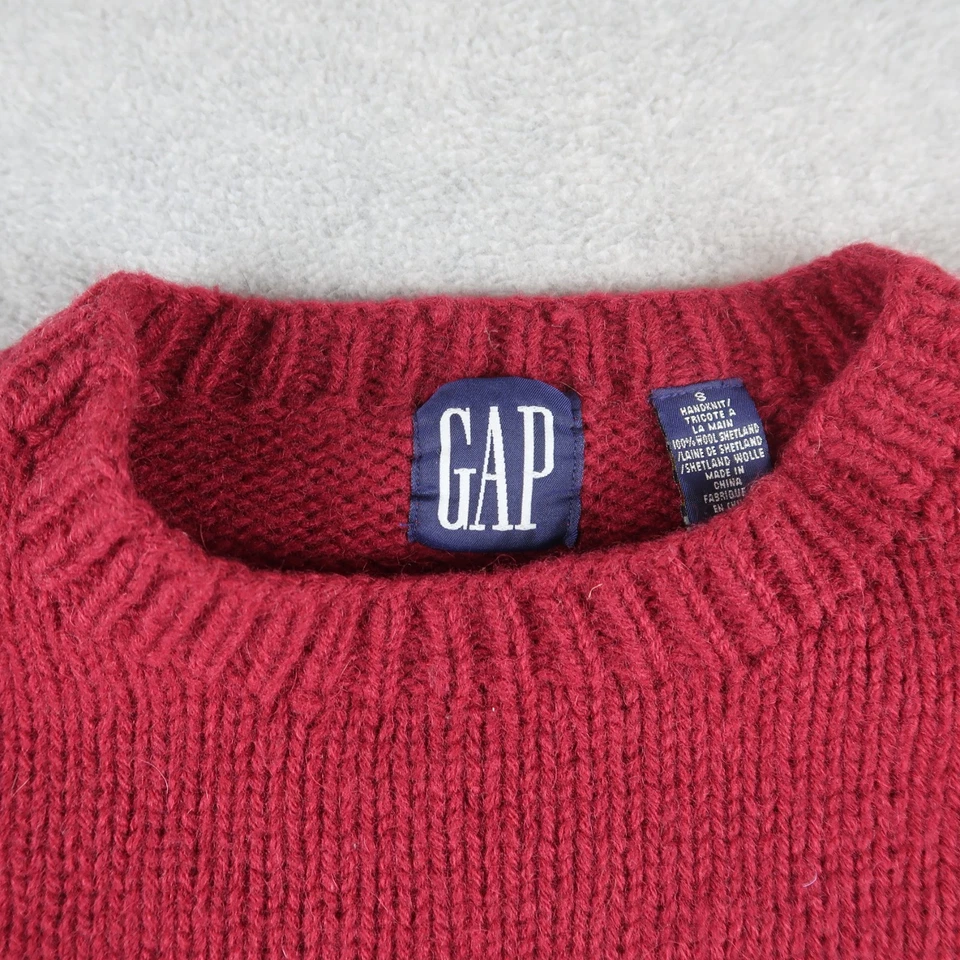 Vintage 90s GAP Hand Knit Shetland Wool Sweater Dogs Snimal Size S Small Red - Image 4 of 4