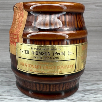 Vtg EMPTY Scotch Whisky Beneagles Peter Thomson Ceramic Barrel w/ TAX Stamp