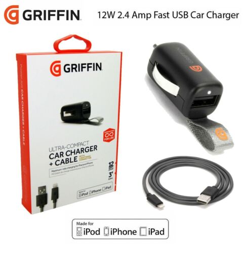 Griffin USB Car Charger 12v 2.4A FAST for iPhone 12/11/XS/X/XR/8/7 MAX 12W Black - Picture 1 of 7