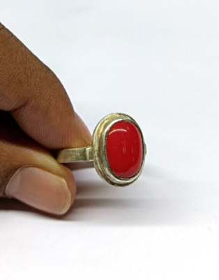 925 Sterling Silver Natural Red Coral Ring For Men & Women