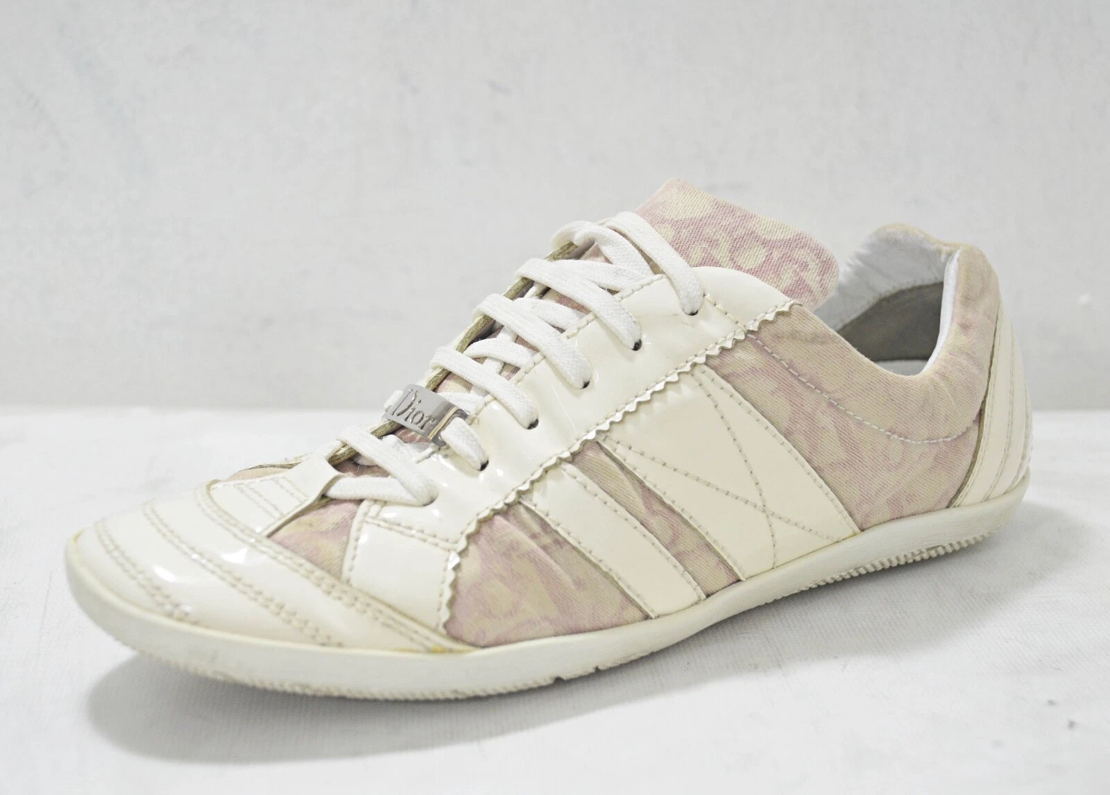 Toile monogramme Christian Dior avec baskets plates en cuir verni 38,os