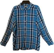 J Jill Blue Plaid Long Sleeve Casual Button Up Shirt Size M Lightweight Country