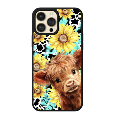 Cute Adorable Highland Cow Sunflower Shock Resistant Protective