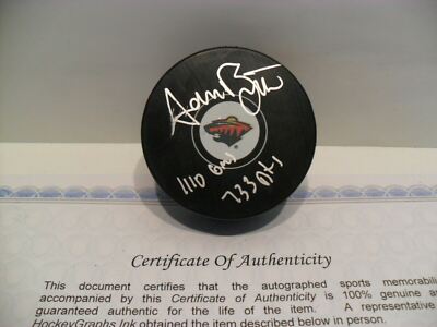 Andrew Brunette Signed Minnesota Wild Puck Inscribed ''1110 GMS 733 PTS'' COA