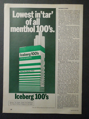1974 ICEBERG 100's Low-Tar Menthol Cigarettes Magazine Ad