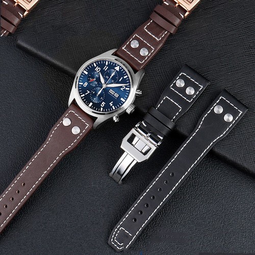22 X 18MM FIT FOR IWC BIG PILOT BLACK LEATHER WATCH STRAP WITH DEPLOYMENT BUCKLE - Picture 5 of 21