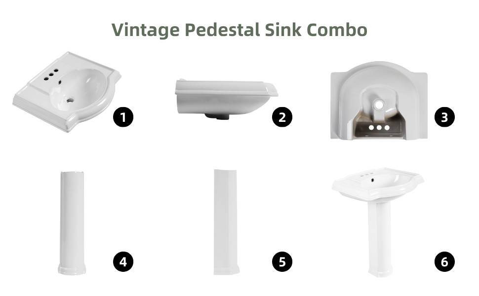 Los Flexi 24" x 19" White Ceramic Pedestal Sink with Overflow and 3 Faucet Hole