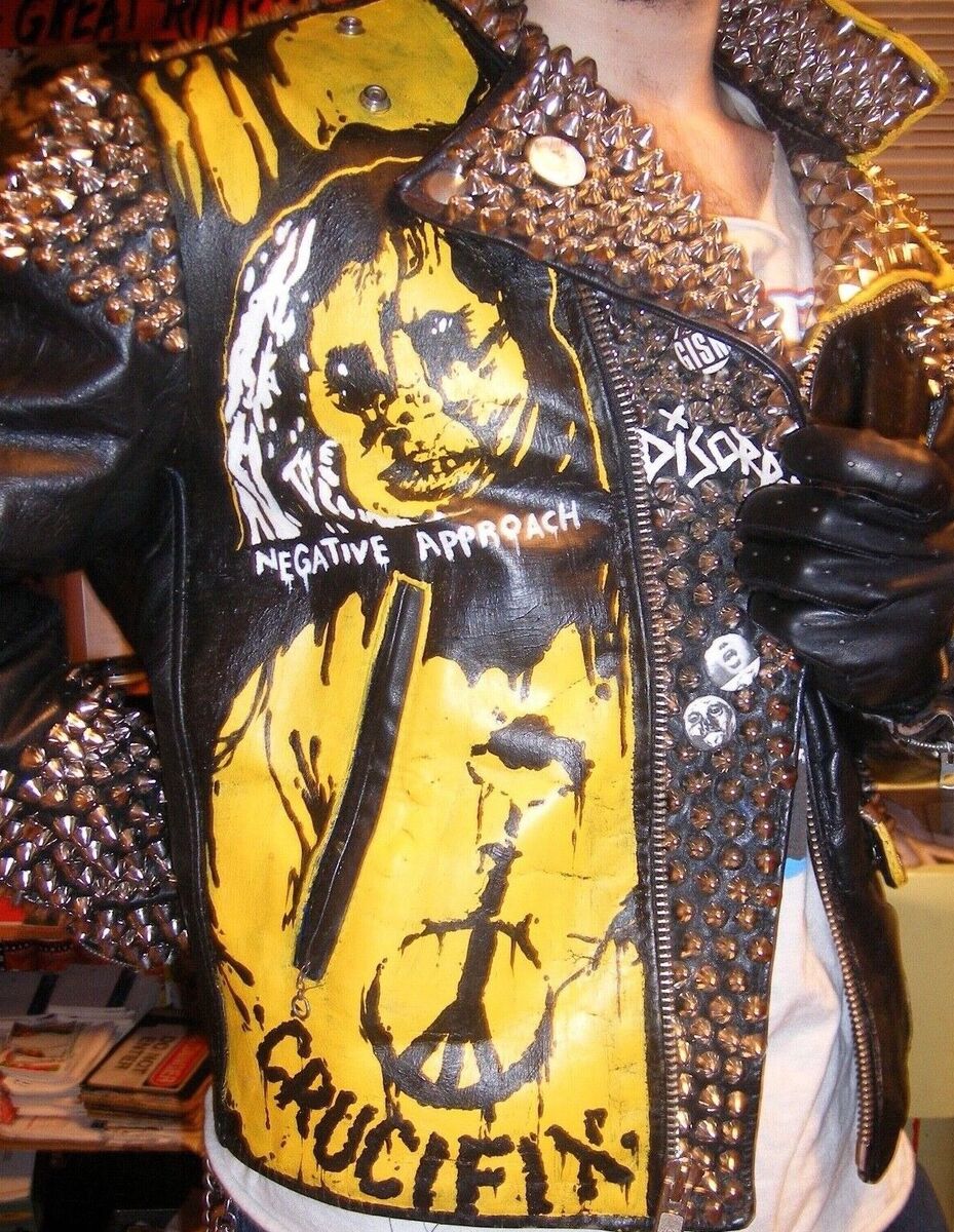 PUNK Leather 50s Biker Jacket Studded Crucifix/Negative PUNK Leather 50s Biker Jacket Studded Crucifix/Negative
