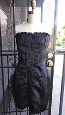*SHERI BODELL* Sexy Corset Back Strapless Dress Mini 100% Black Silk Hook Small