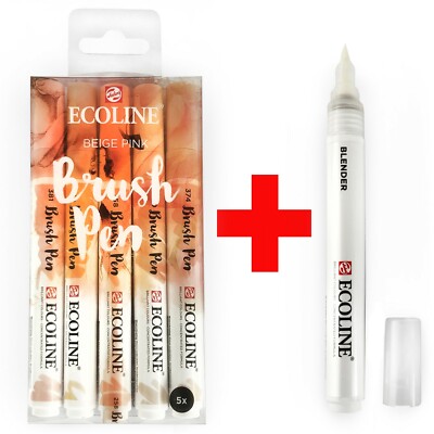 Royal Talens Ecoline Liquid Aquarell Pinsel Stifte Beige Pink 5 Set + Blender