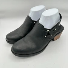 Teva Clog Shoes Womens Size 8 Black Foxy Leather Sling Back Mule Block Heel