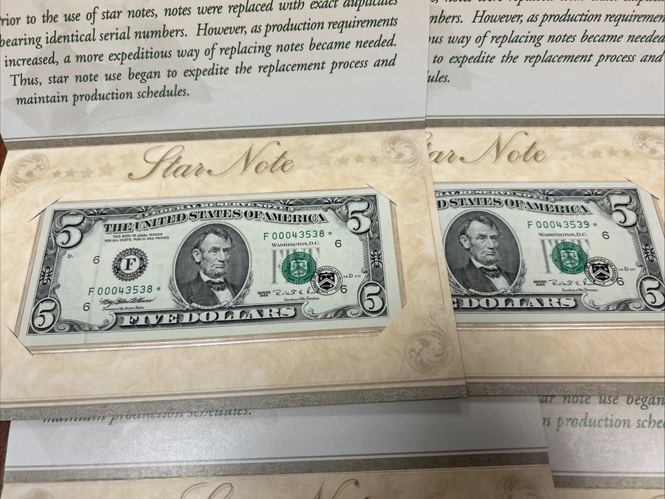 5 Consecutive 1995 $5 Federal Reserve Star Notes BEP District F6 Atlanta - Image 3 of 4