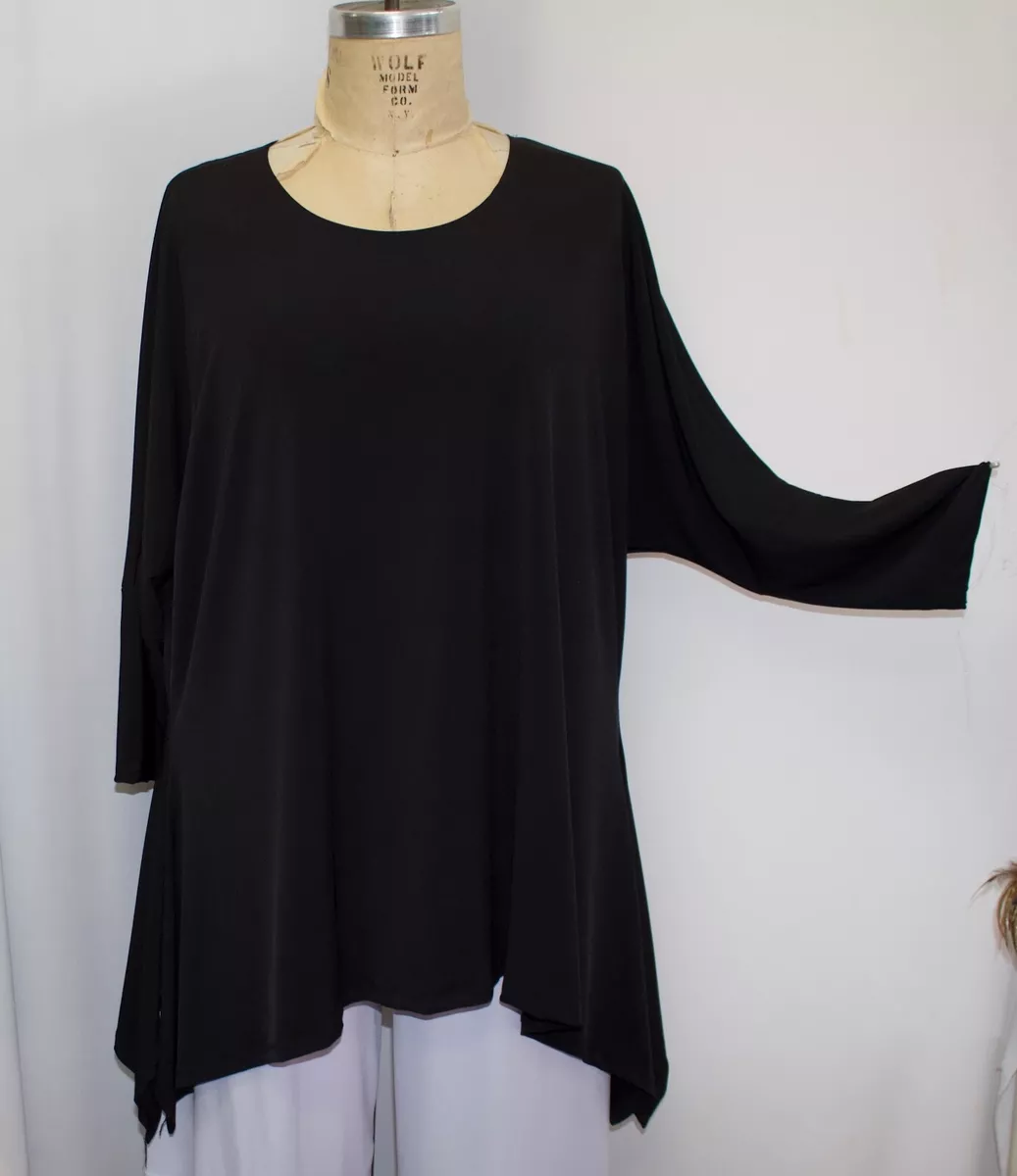 Coco & Juan Plus Size Tunic Top Lagenlook Black Drape Shirt OS 1X