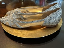 Badgley Mischka Gigi Crystal Pointed Toe Flat Shoes Bridal Formal