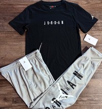 NWT Nike Air Jordan Boys YLG Black/Light Gray/White Jogger Pants Set Large