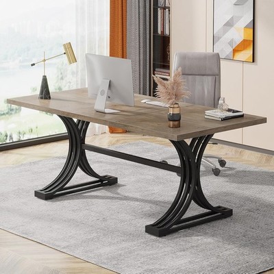 63-Inch Large Office Desk, Modern Executive Desk with Legs, Wood Computer Desk