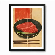 Wagyu Beef Mid Century Modern 3 Art Framed Wall Art Poster Canvas Print Picture